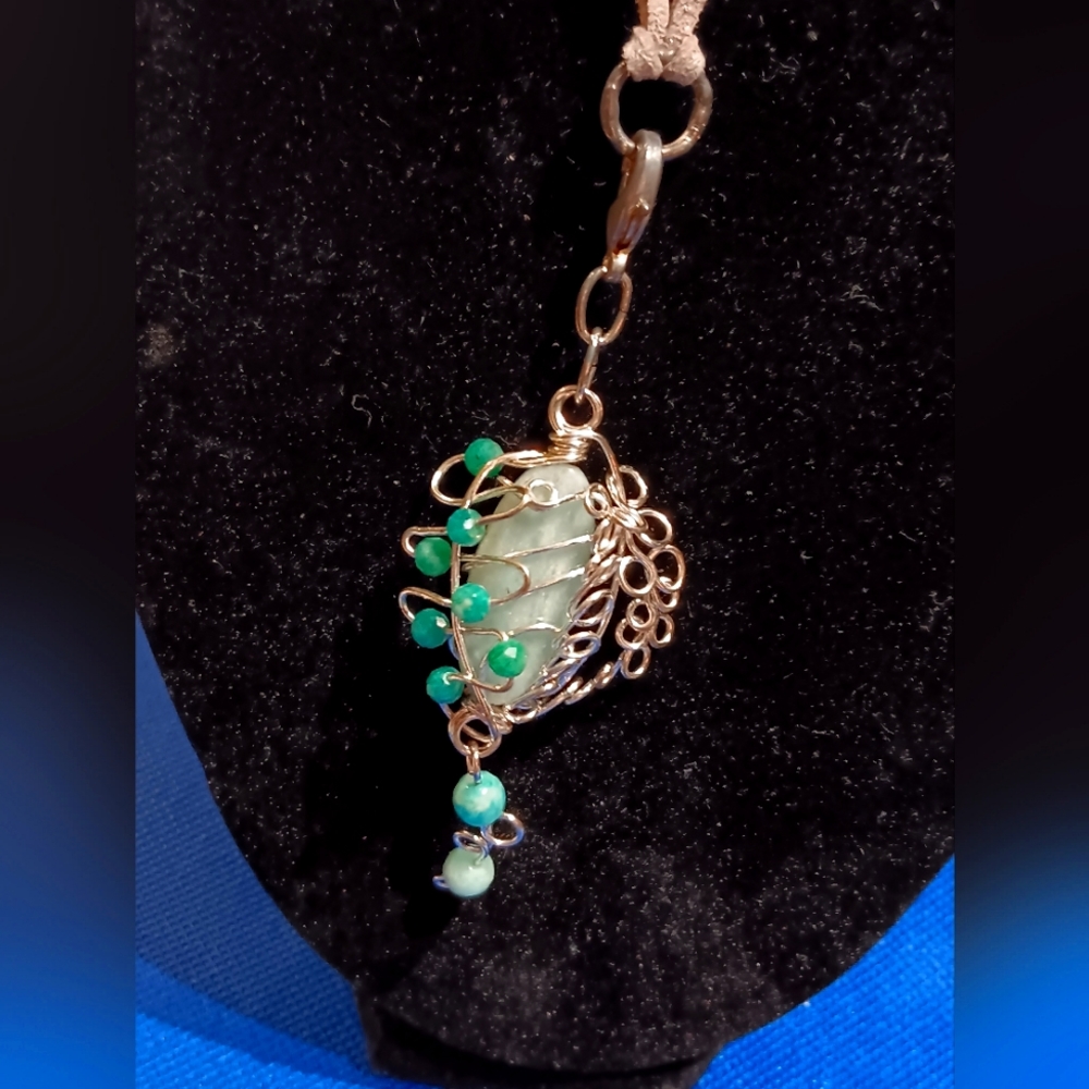 Silver Copper Wire Amazonite Pendant Necklace - image 2